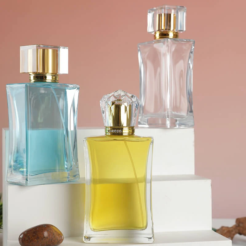 Tapered Rectangular Perfume Bottles with Clear Caps