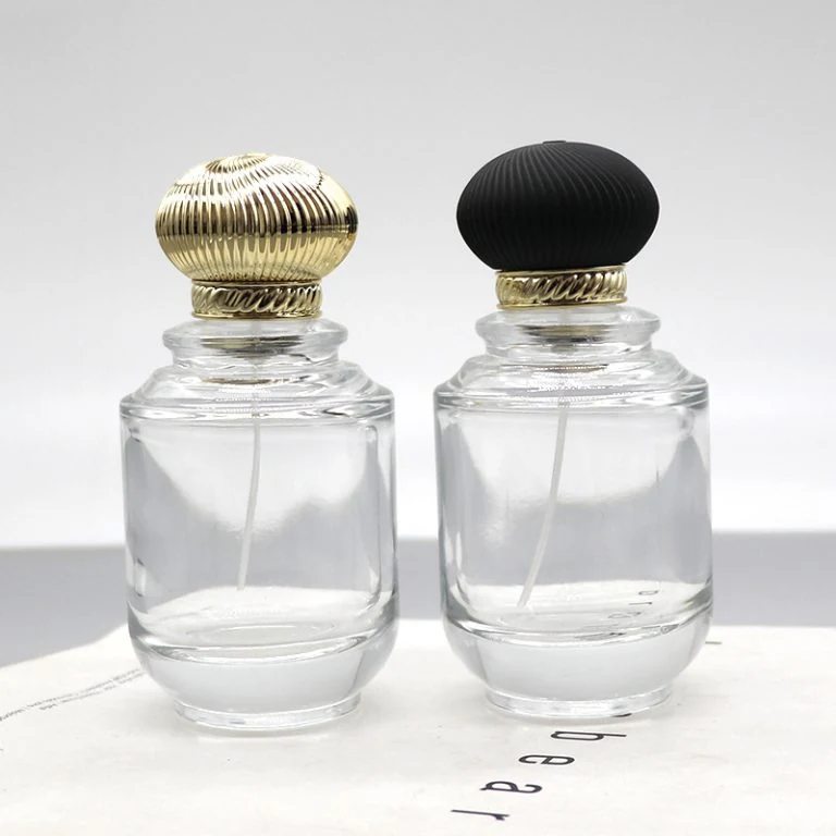Rounded Glass Perfume Bottles with Ribbed Dome Caps