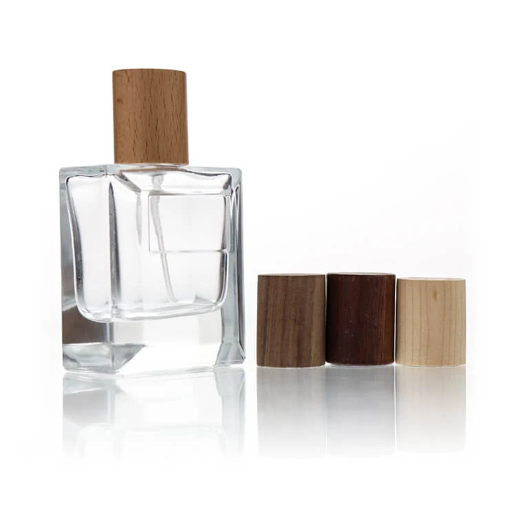 Square Glass Perfume Bottle with Wood-Look Cap