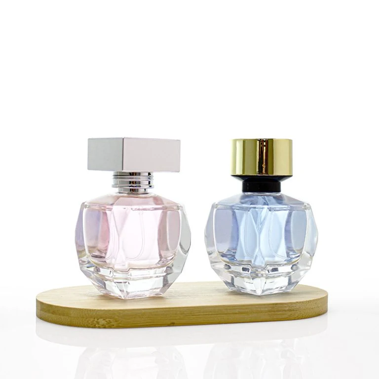Faceted Round Perfume Bottles with Flat-Top Caps